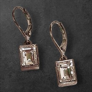 VTG. GIVENCHY Emerald Cut Rhinestone 1" Dangle Earrings Silver Tone Classic